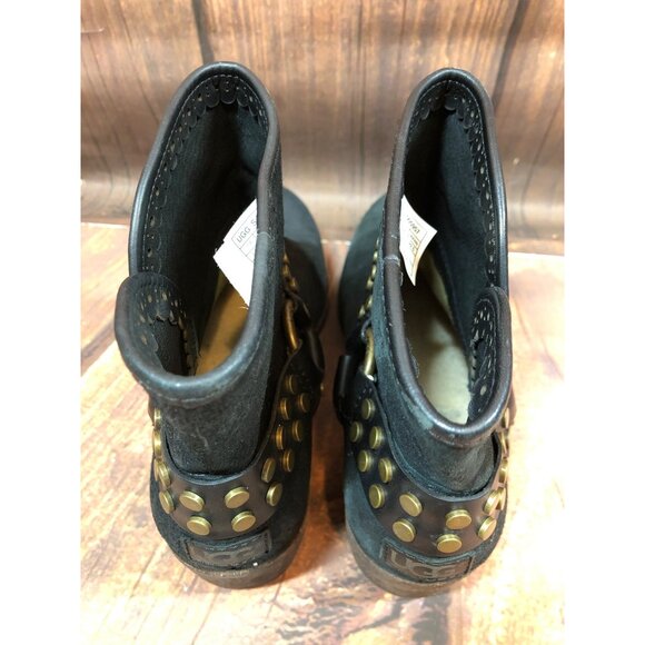 UGG Darling Black Leather Harness Studded Strap Ankle Boots Womens 5.5 (P7M) - Picture 4 of 10